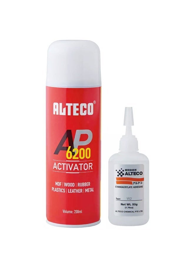 ألتيكو مُنشِّط لاصق صناعي ALTECO AP 6200 (سعة 200 مل) + لاصق سيانو أكريلات W2 (وزن 50 جم)؛ مجموعة لاصقة سريعة الربط مناسبة لـ MDF، والخشب، والمطاط، والبلاستيك، والجلد، والمعادن. - Image 4