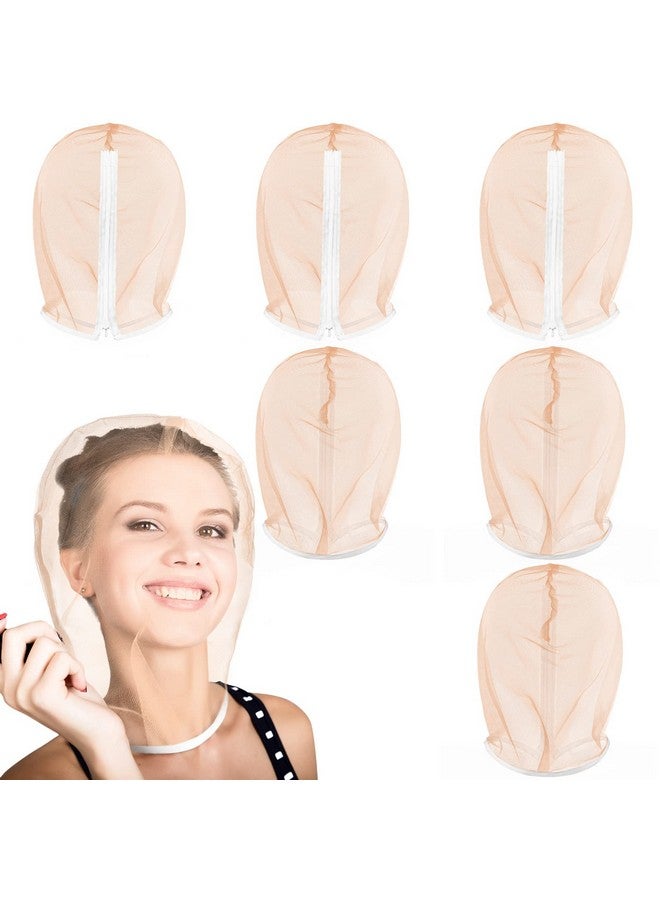 Loopeer 6 Pcs Makeup Protector Hood Washable Light Airy Nylon Chiffon Makeup Hood Zipper Closure Reusable Make up Face Cover for Women Girls Beauty Weddings (Nude)  - Image 1