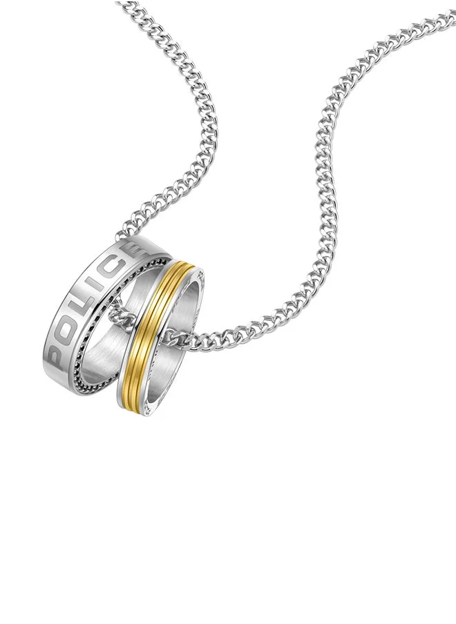 بوليس Duo Stainless Steel and Gold Plated Two Ring Charm Necklace for Men