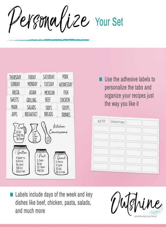 Outshine Premium White Recipe Card Dividers 4x6 with Tabs (Set of 24) | Recipe Box Dividers Made of Thick Cardstock | Includes 28 Adhesive Labels and Printed Cooking Tips | Ideal Kitchen Gift - Image 3