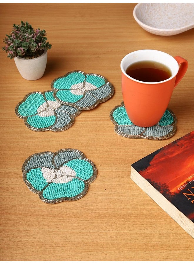 AIVIK Beaded Printed Mutlticolor Matte Finish Coasters for Cups and Dining Table | Set of 4 | Square Pattern-A03 - Image 3
