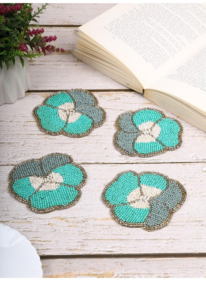 AIVIK Beaded Printed Mutlticolor Matte Finish Coasters for Cups and Dining Table | Set of 4 | Square Pattern-A03 - Image 4