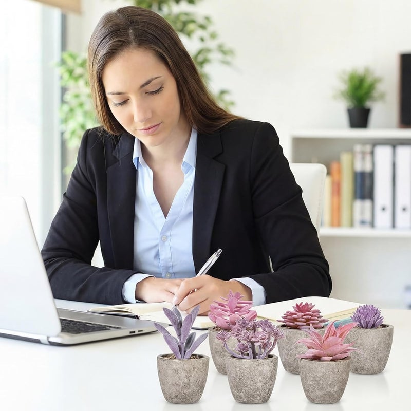 FineCheer Set of 6 Artificial Succulents Potted - Realistic Mini Fake Cactus Plants in Paper Pulp Pots, 2-4'' Mixed Sizes for Farmhouse Shelf, Bathroom, Coatrack Shelf, Bedroom Indoor(Elegant Style) - Image 3
