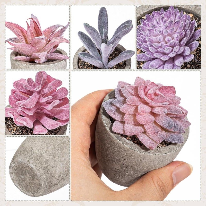 FineCheer Set of 6 Artificial Succulents Potted - Realistic Mini Fake Cactus Plants in Paper Pulp Pots, 2-4'' Mixed Sizes for Farmhouse Shelf, Bathroom, Coatrack Shelf, Bedroom Indoor(Elegant Style) - Image 5