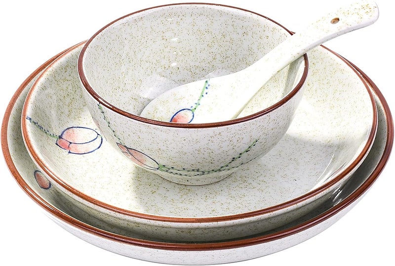 Whitenesser 4Piece Ceramic Dinnerware Set Plate Dish Bowl Spoon Japanese Handpainted Tableware set A Good Tableware - Image 1
