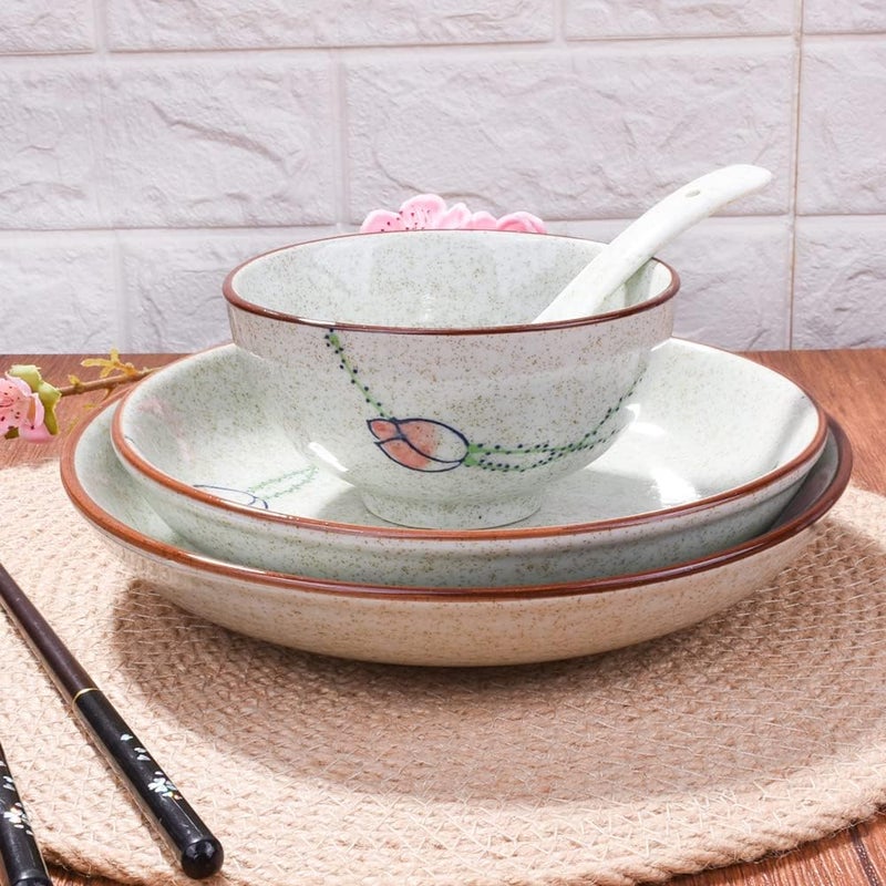 Whitenesser 4Piece Ceramic Dinnerware Set Plate Dish Bowl Spoon Japanese Handpainted Tableware set A Good Tableware - Image 2