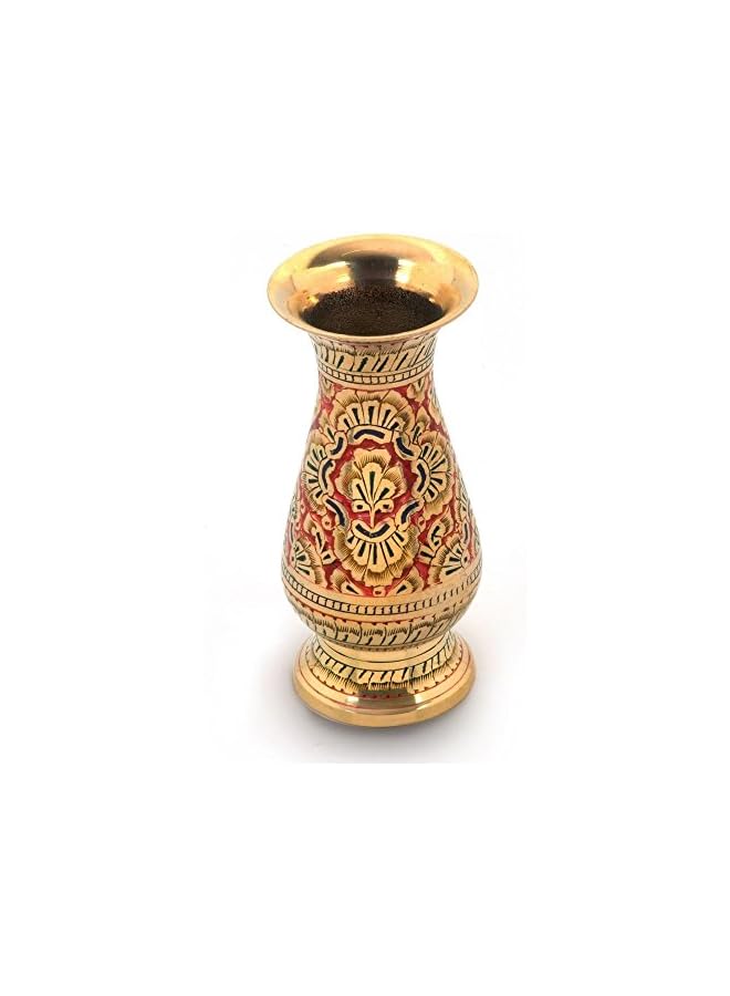 The Bros Colorful Meenakari Vintage Brass Flower Vase Etching Work by Hand Elegant and Traditional Design Antique and Unique - Image 2