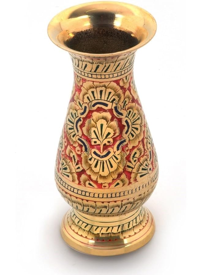 The Bros Colorful Meenakari Vintage Brass Flower Vase Etching Work by Hand Elegant and Traditional Design Antique and Unique - Image 1