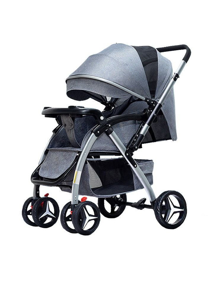 New Child Baby Carriage Pushchair Folding Simple Baby Pram Stroller Big wheel Grey Color - Image 1