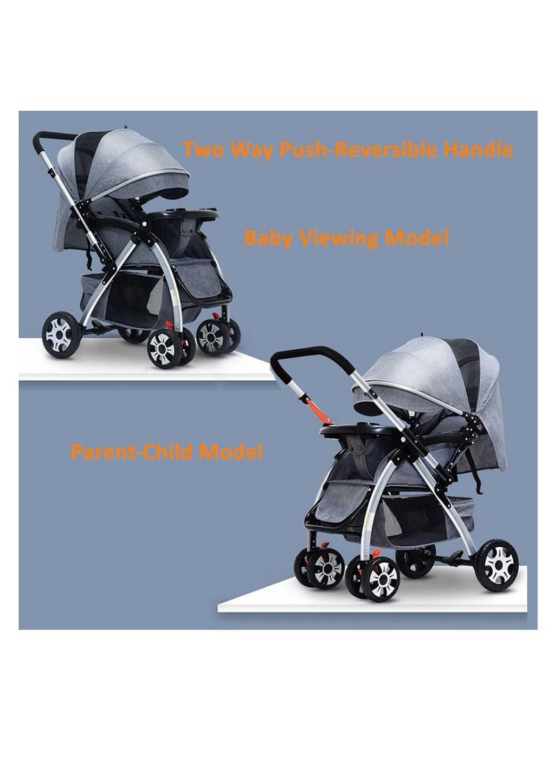 New Child Baby Carriage Pushchair Folding Simple Baby Pram Stroller Big wheel Grey Color - Image 2