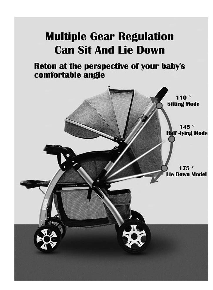 New Child Baby Carriage Pushchair Folding Simple Baby Pram Stroller Big wheel Grey Color - Image 3