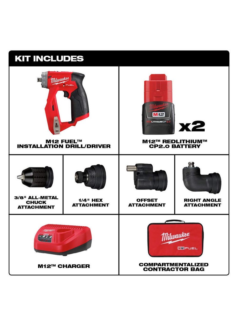 Milwaukee Milwaukee 2505-22 M12 Fuel Installation Drill/Driver Kit, Compact, Forward/Reverse Switch, Keyless Chuck, LED Light, Variable Speed  - Image 2