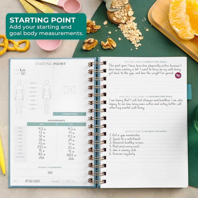 Clever Fox Food Journal Spiral - Daily Food Diary, Meal Prep Planner to Track Calories & Nutrients, Weight Loss Tracker Notebook (Aquamarine) - Image 3