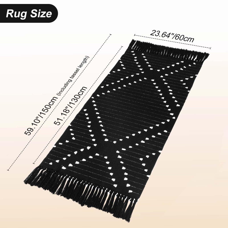 LIVEBOX Boho Kitchen Rug 2' x 4.3' Washable Bathroom Runner with Tassel, Moroccan Black Area Rugs Small Woven Cotton Throw Rug for Entryway Laundry Room Hallway - Image 2