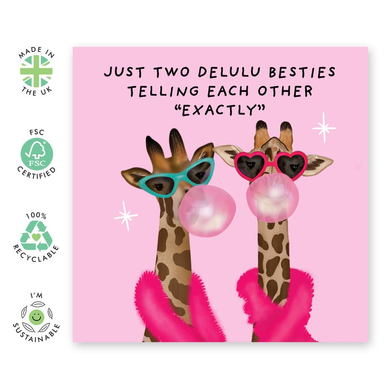 CENTRAL 23 BFF Birthday Card - 'Delulu Besties' - Gifts for Close Friends, Best Friends, Girlfriends, Sister, Ladies - Sassy Giraffes - Comes with Fun Stickers - Image 2
