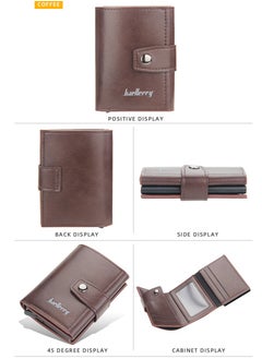 Generic Baileeri Men's 2 x 1 Leather Snap On Wallet Card Holder with Aluminum Card Holder Auto Button for Graduating Exit Cards Holder Holder for Up to 7 Cards and Money Pocket (BROWN)  - Image 2