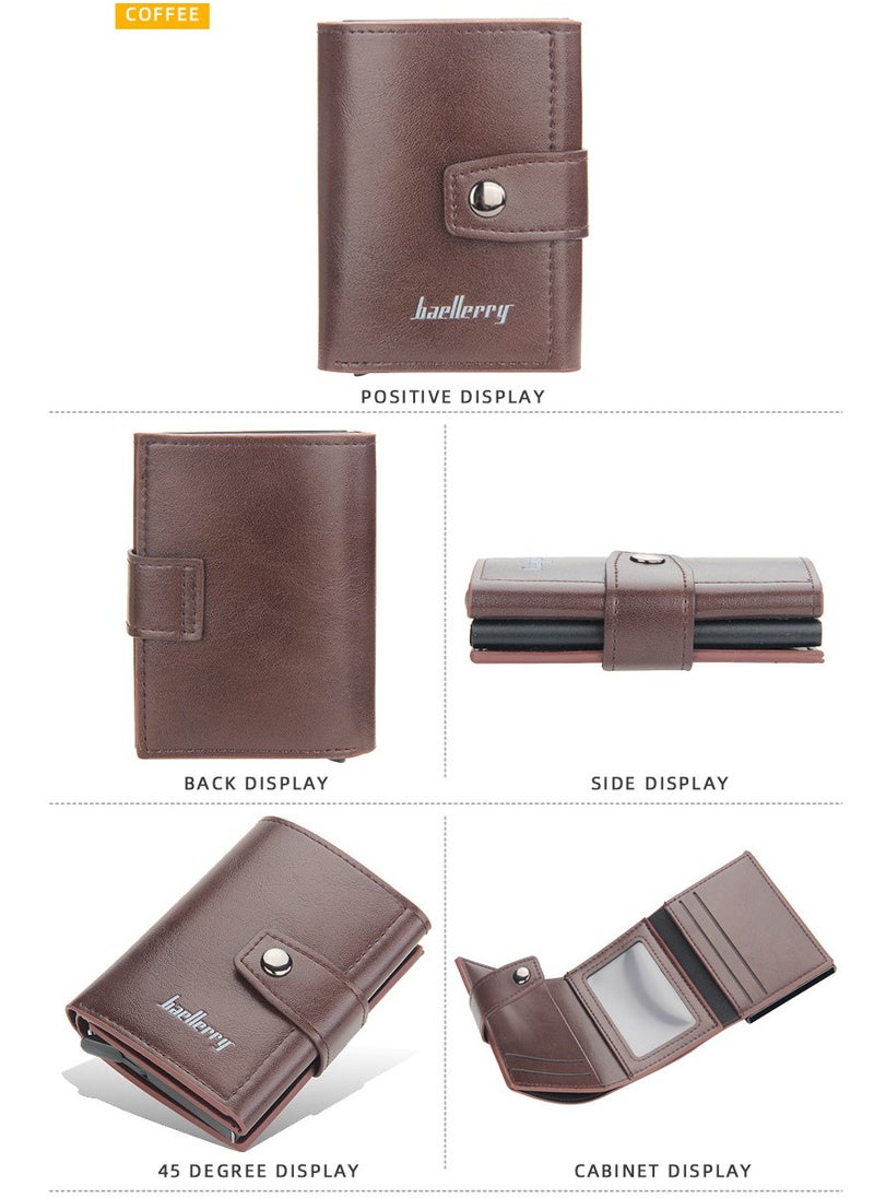 Generic Baileeri Men's 2 x 1 Leather Snap On Wallet Card Holder with Aluminum Card Holder Auto Button for Graduating Exit Cards Holder Holder for Up to 7 Cards and Money Pocket (BROWN)  - Image 2