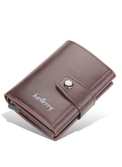 Generic Baileeri Men's 2 x 1 Leather Snap On Wallet Card Holder with Aluminum Card Holder Auto Button for Graduating Exit Cards Holder Holder for Up to 7 Cards and Money Pocket (BROWN)  - Image 1