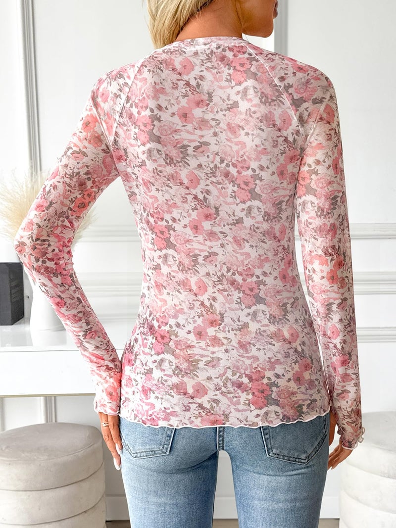Dealmore Womens Mesh Sheer Lace Going Out Slim Fitted See Through Tops Spring Fashion Clothes 2026 Outfits Cream XL - Image 4