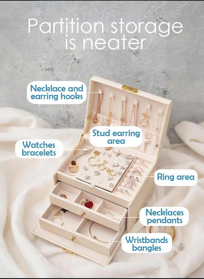 Luxury Jewelry Box Organizer for Women, 3-Tier Jewelry Storage Case with Lock & Removable Trays – Elegant Jewellery Holder for Earrings, Rings, Necklaces, Bracelets - Image 3