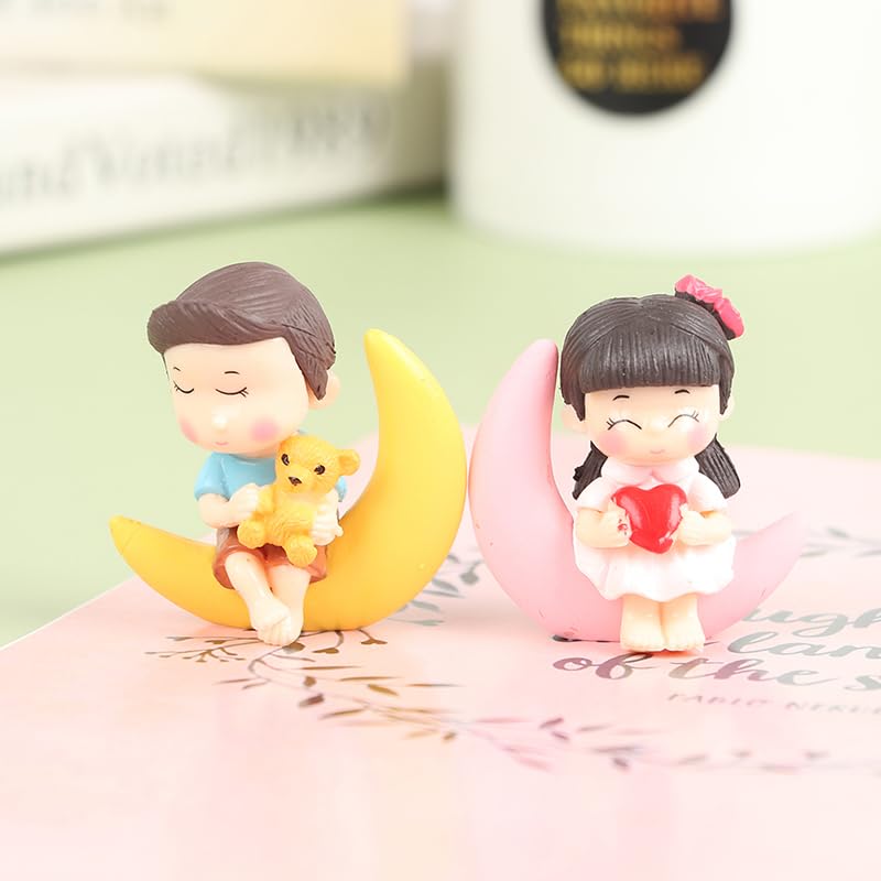 CraftVatika Valentines Love Moon Couple Miniature Figurine Valentine Gift for Girlfriend Decoration Items for Valentine Day Gift for Boyfriend and Girlfriend, Husband Wife - Image 4