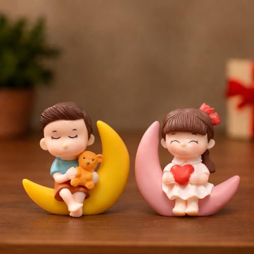 CraftVatika Valentines Love Moon Couple Miniature Figurine Valentine Gift for Girlfriend Decoration Items for Valentine Day Gift for Boyfriend and Girlfriend, Husband Wife - Image 1