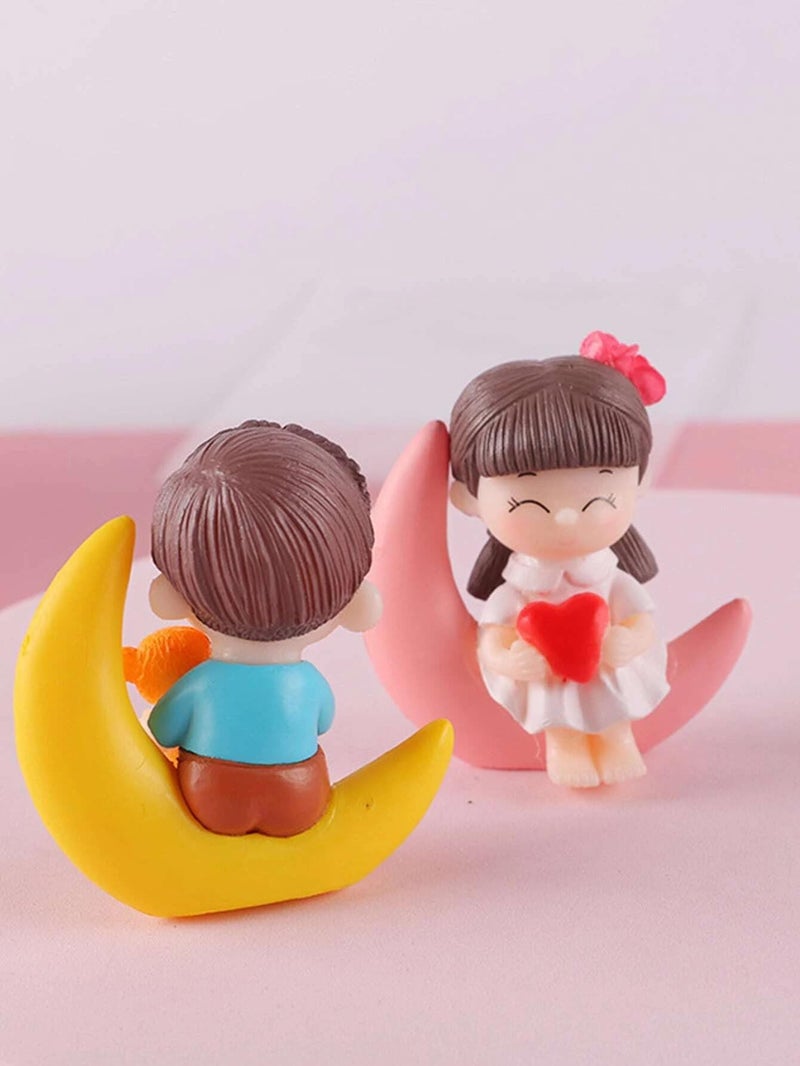 CraftVatika Valentines Love Moon Couple Miniature Figurine Valentine Gift for Girlfriend Decoration Items for Valentine Day Gift for Boyfriend and Girlfriend, Husband Wife - Image 2