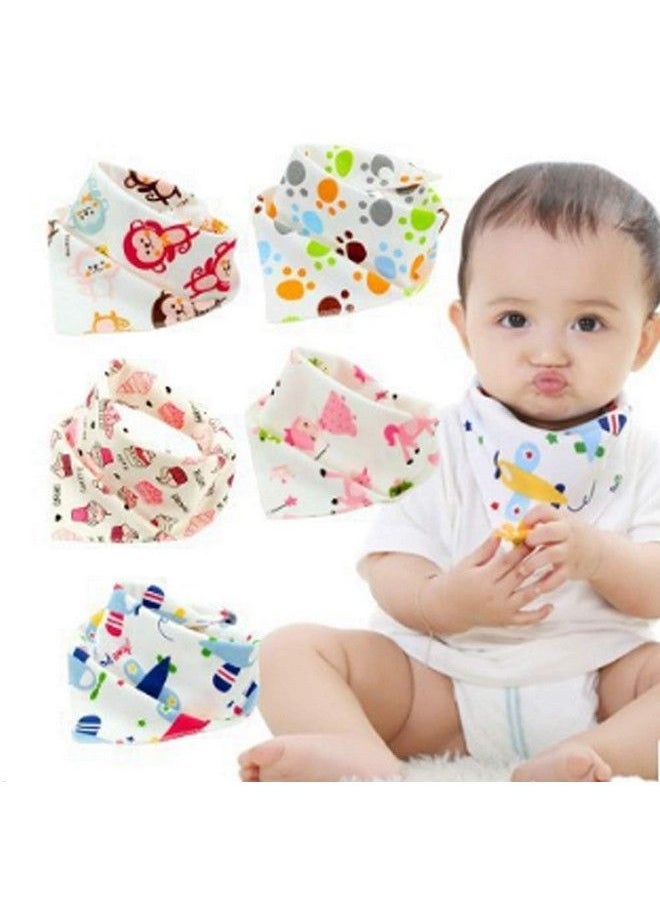 BabyGo Cotton Soft Adjustable Feeding Baby Bandana Bib Apronset Of 5 (Random Color)  - Image 1