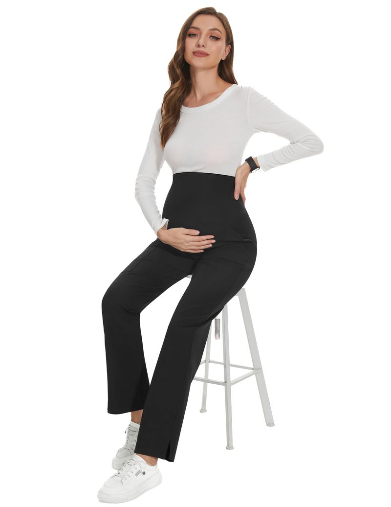 POSHGLAM Women's Maternity Scrubs Pant 6-Pocket Stretchy Comfy Workwear Casual Pregnancy Pants(New Black, X-Large) - Image 2