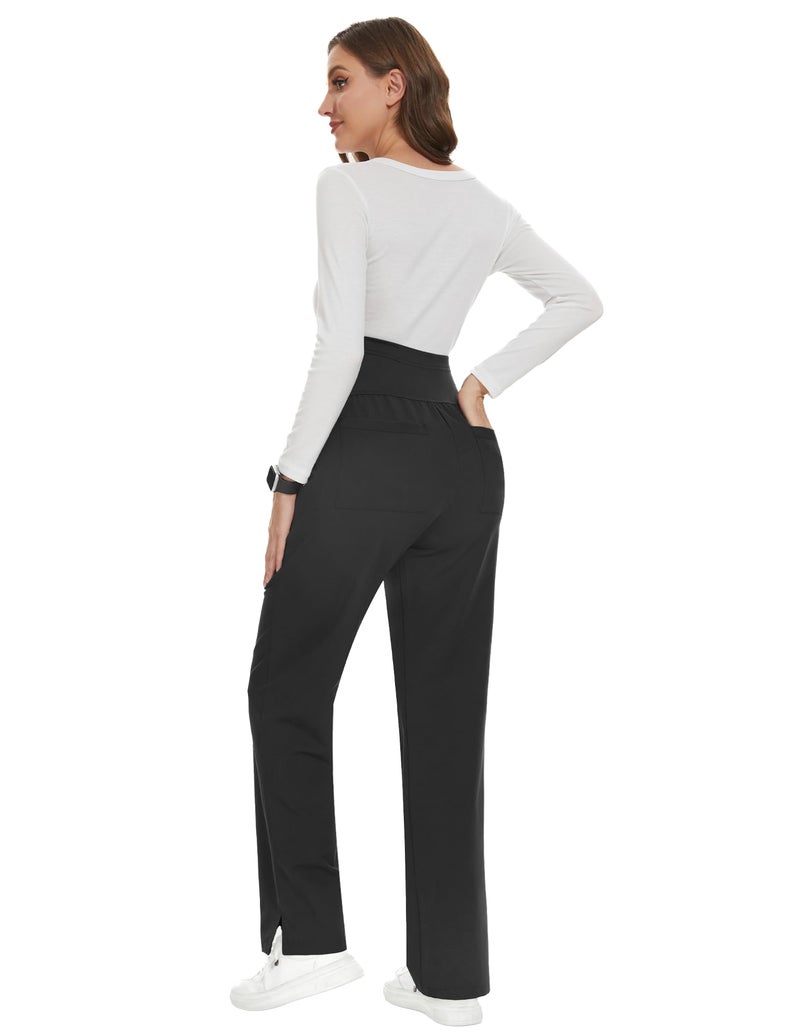 POSHGLAM Women's Maternity Scrubs Pant 6-Pocket Stretchy Comfy Workwear Casual Pregnancy Pants(New Black, X-Large) - Image 5