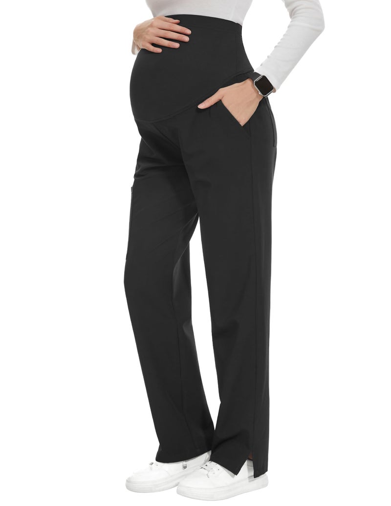 POSHGLAM Women's Maternity Scrubs Pant 6-Pocket Stretchy Comfy Workwear Casual Pregnancy Pants(New Black, X-Large) - Image 1
