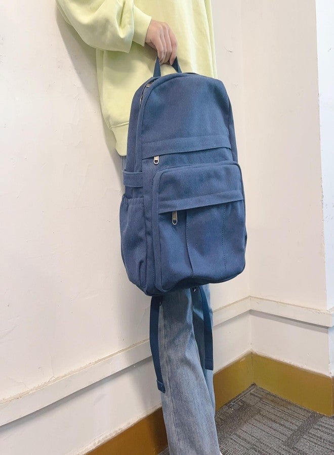 AUGUR حقيبة ظهر لابتوب للنساء من أوجور، حقيبة قماش، حقيبة سفر متينة، حقيبة ظهر عتيقة، حقيبة كاجوال عصرية، حقيبة عمل للفتيات (زرقاء) - Image 2