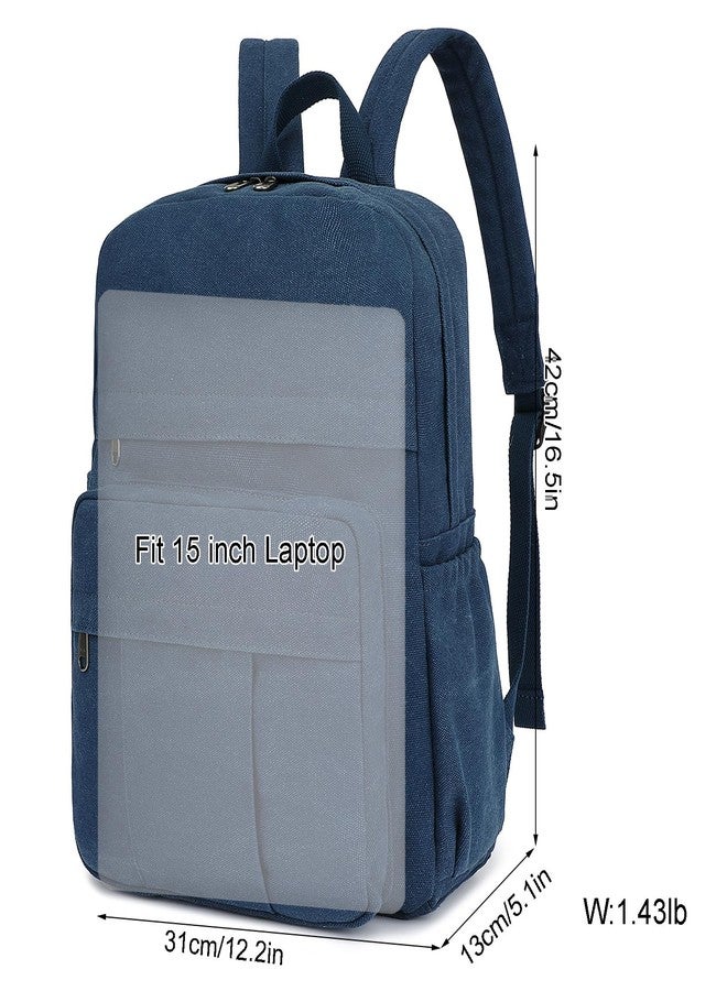 AUGUR حقيبة ظهر لابتوب للنساء من أوجور، حقيبة قماش، حقيبة سفر متينة، حقيبة ظهر عتيقة، حقيبة كاجوال عصرية، حقيبة عمل للفتيات (زرقاء) - Image 3