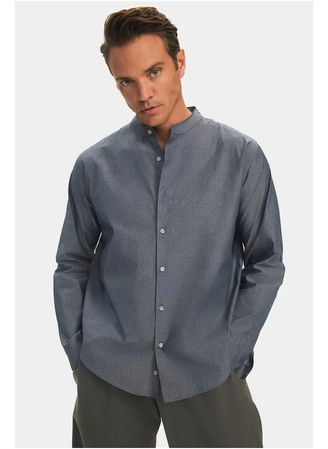 جون June Exclusive Men Regular Fit Judge Neck Shirt Blue