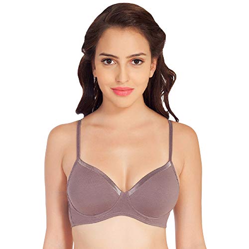 SOIE Women Semi/Medium Coverage Padded Non Wired Satin Panelled Cotton Spandex T Shirt Bra, (CB-104_Nutmeg_38B) - Image 1