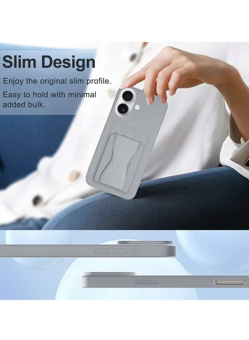 JOMILA iPhone 17 5G 2025 Silicone TPU Card Holder Case | Shockproof Protective Phone Cover with Hand Grip Stand, Slim Wallet Back Pocket (MCHPSN) – Grey - Image 3