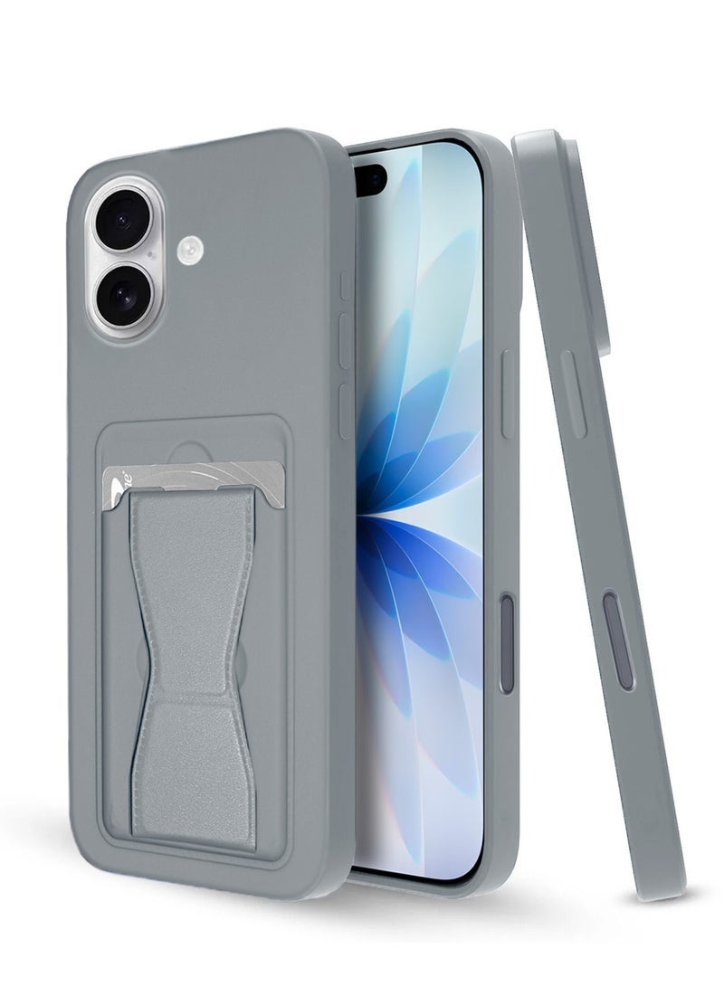 JOMILA iPhone 17 5G 2025 Silicone TPU Card Holder Case | Shockproof Protective Phone Cover with Hand Grip Stand, Slim Wallet Back Pocket (MCHPSN) – Grey - Image 1