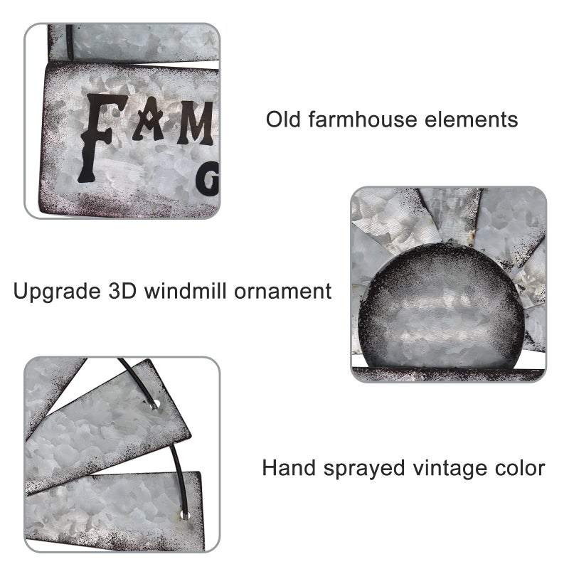 Fleecy day Metal Half Windmill Decor, Rustic Farmhouse Wall Art Decor, Metal Art Wall Decor for Living Home Bedroom Dark Kitchen - Image 4