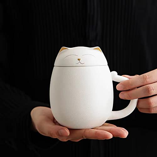 Rain House Cat Tea Cup with Infuser and Lid Cute Ceramic Cat Mugs for Loose Leaf Steeping 350ML Teacups with Portable Shatterproof Case Handmade Teapot Infuser Cup Perfect for Home Office Travel White - Image 3