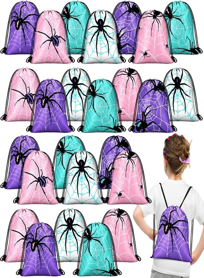 Lothee 30 Pcs Spider Party Favor Bags Spider Drawstring Bag Birthday Party Decorations Gift Treat Goodie Candy Backpack (Elegant Style) - Image 1