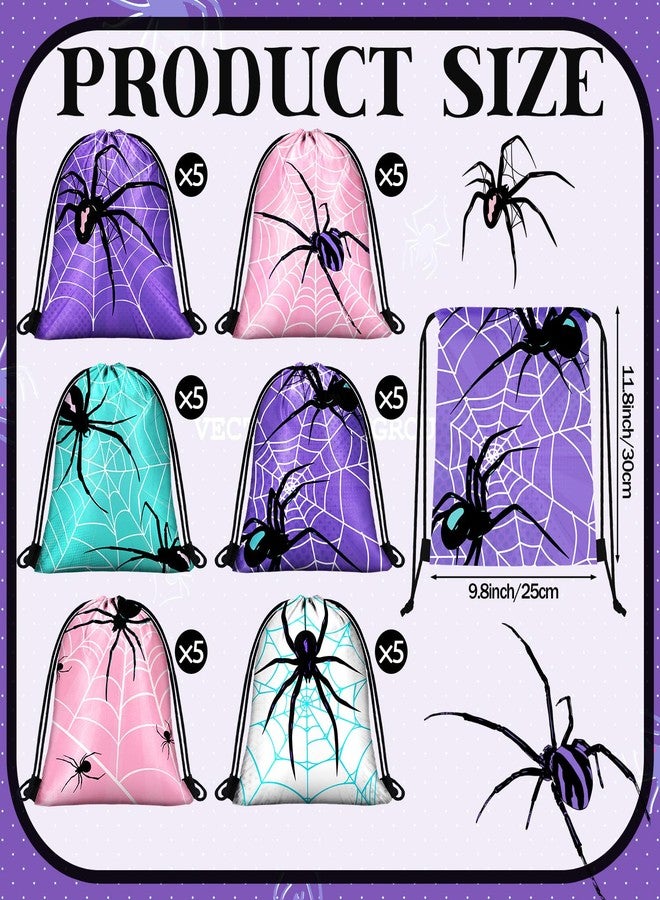 Lothee 30 Pcs Spider Party Favor Bags Spider Drawstring Bag Birthday Party Decorations Gift Treat Goodie Candy Backpack (Elegant Style) - Image 3