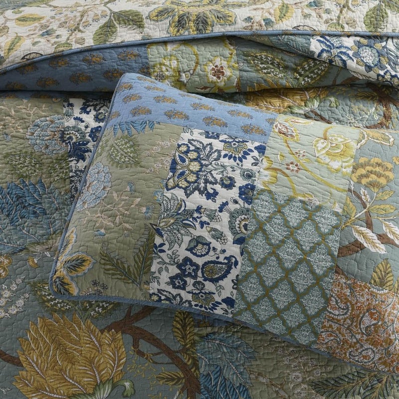 VISIMISI Cotton Bedspread Quilt Sets Reversible Bedding Coverlet Sets 3 Pieces Vintage Floral Patchwork Paisley Green Rustic Bedspread, Queen Size - Image 5
