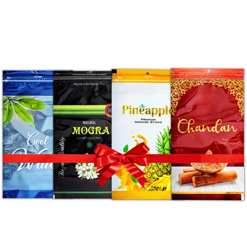Nirmal Premium Agarbatti Zipper for Puja and Meditation | Exclusive Pack of 4 Zipper Pouch | Fragnance - Chandan, Mogra, Cool Water, Pineapple | Premium Agarbatti Sticks | 440 gm  - Image 1