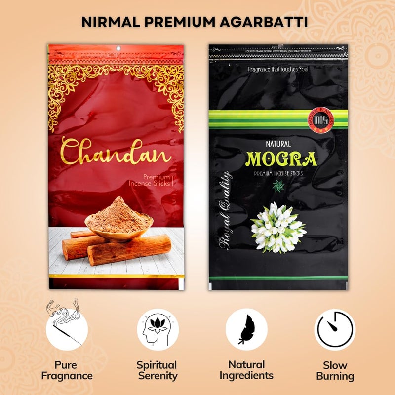 Nirmal Premium Agarbatti Zipper for Puja and Meditation | Exclusive Pack of 4 Zipper Pouch | Fragnance - Chandan, Mogra, Cool Water, Pineapple | Premium Agarbatti Sticks | 440 gm  - Image 2