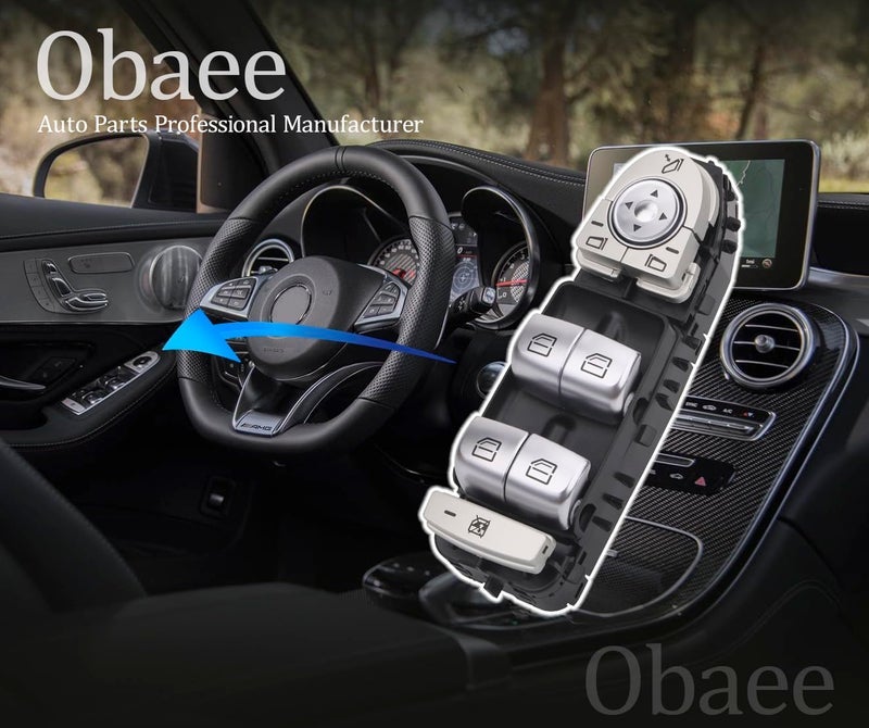Obaee Master Power Window Switch Front Driver Side Compatible with Mercedes-Benz C300, C350e, C43 AMG, C63 AMG, C63 AMG S, GLC300, GLC43 AMG 2015-2018, Replace A2059056811, 2059056811, Black-Color