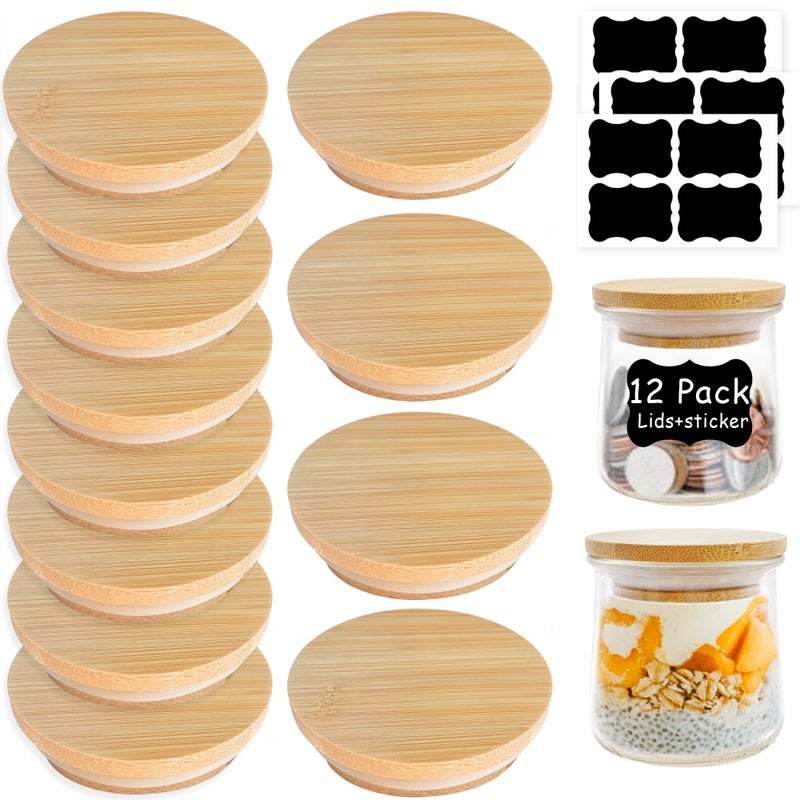 KIKINIKO Oui Bamboo Wood Yogurt Jar Lids - 12 Pcs, Leak Proof, Equipped With Silicone Sealing Ring - Image 1