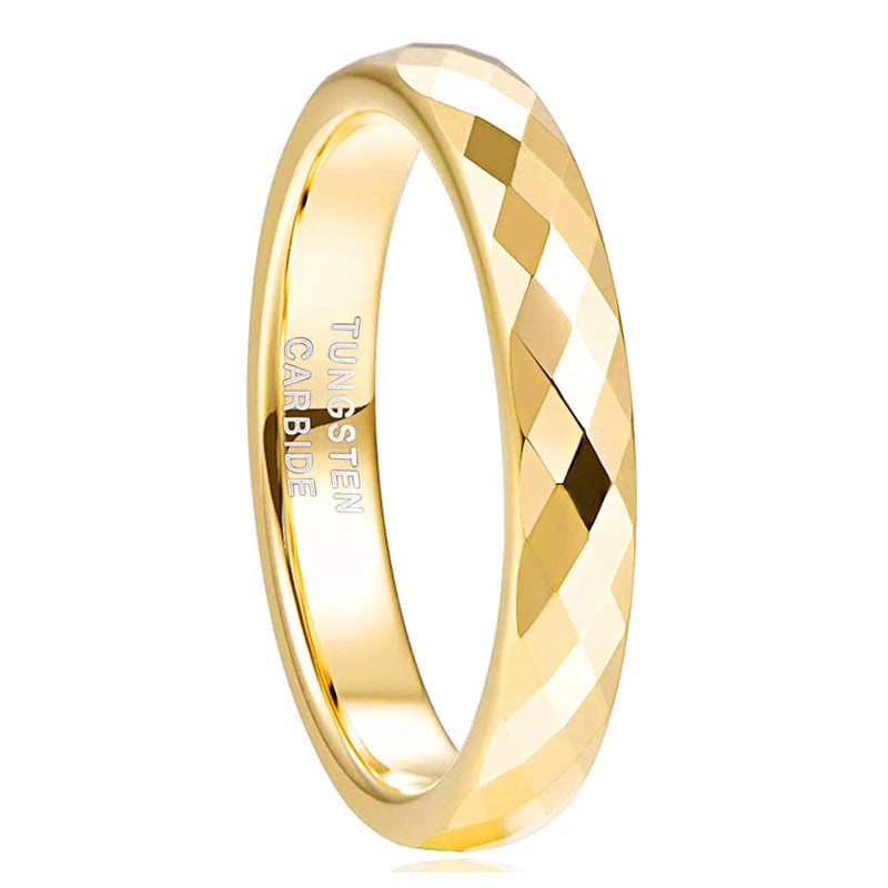 Greenpod 4MM 24K Gold Plated Tungsten Wedding Band for Women Faceted Edge Dome Polished Engagement Rings Size 7 - Image 1