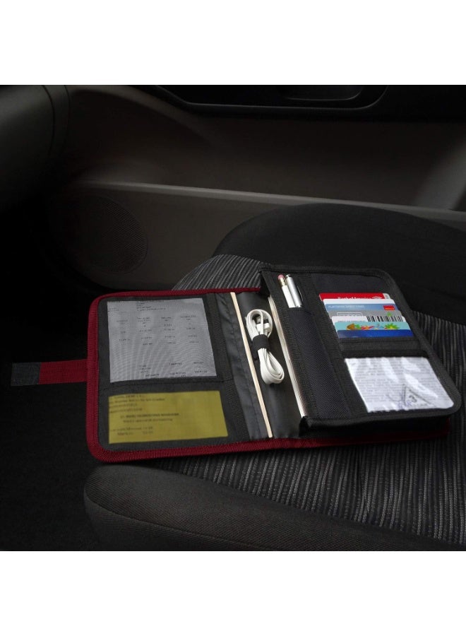 PlusXpres Glove Box Compartment Organizer - Car Document Holder - Owner Manual Case Pouch - Vehicle Storage Wallet for Registration & Insurance Card - Premium Auto Paperwork Holder - Log Book included - Red - Image 2