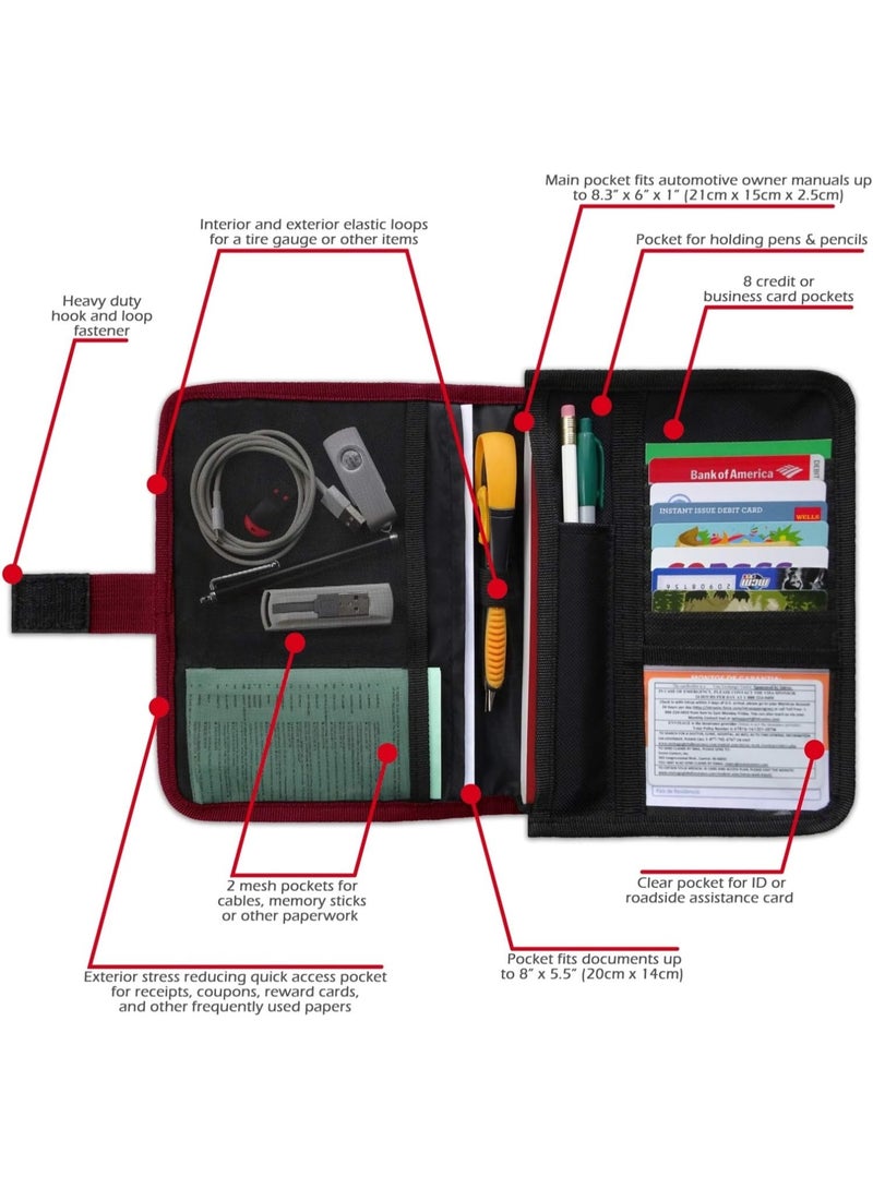 PlusXpres Glove Box Compartment Organizer - Car Document Holder - Owner Manual Case Pouch - Vehicle Storage Wallet for Registration & Insurance Card - Premium Auto Paperwork Holder - Log Book included - Red - Image 3