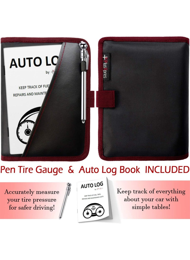 PlusXpres Glove Box Compartment Organizer - Car Document Holder - Owner Manual Case Pouch - Vehicle Storage Wallet for Registration & Insurance Card - Premium Auto Paperwork Holder - Log Book included - Red - Image 5